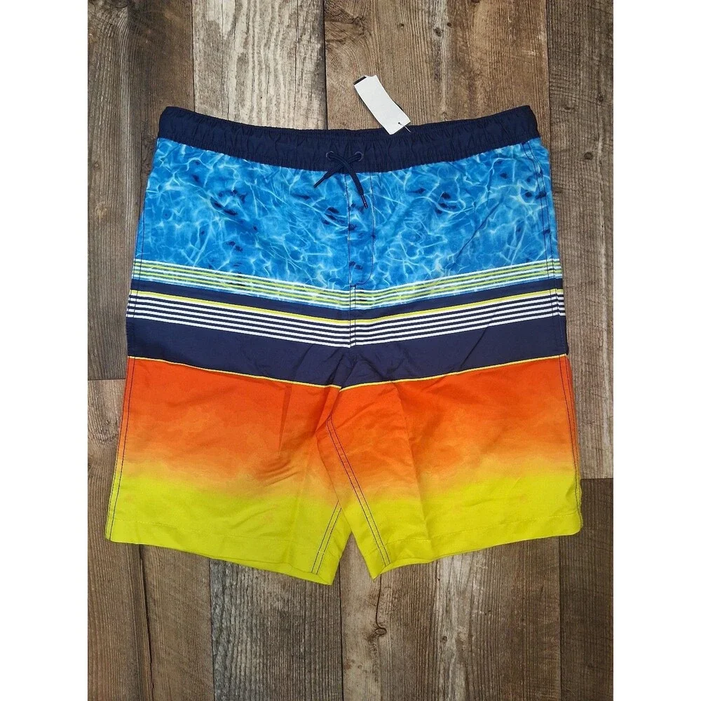 NWT! Boys Lands' End Multi-Mixed Stripe Printed Swim Trunks, XXL Husky (18H-20H)